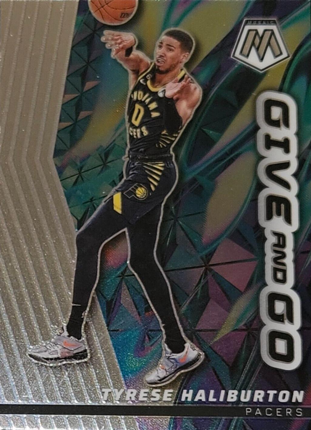 Tyrese Haliburton #13 Basketball Cards 2022 Panini Mosaic Give and Go