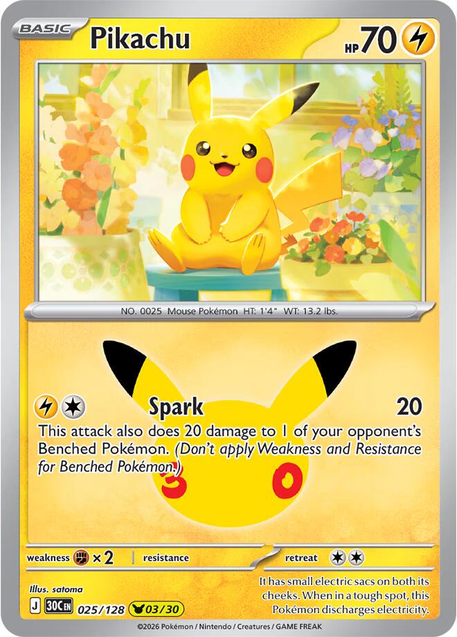 Pikachu #25 Pokémon Card from Pokemon 30th Celebration Set #25