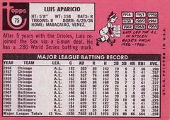 Back | Luis Aparicio Baseball Cards 1969 Topps
