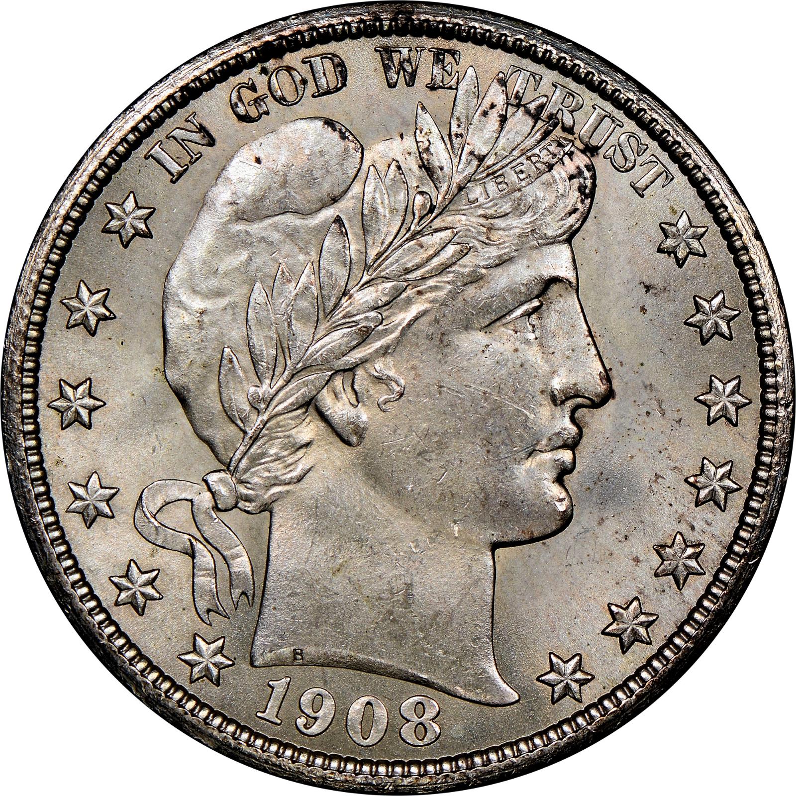 1908 D Coins Barber Half Dollar
