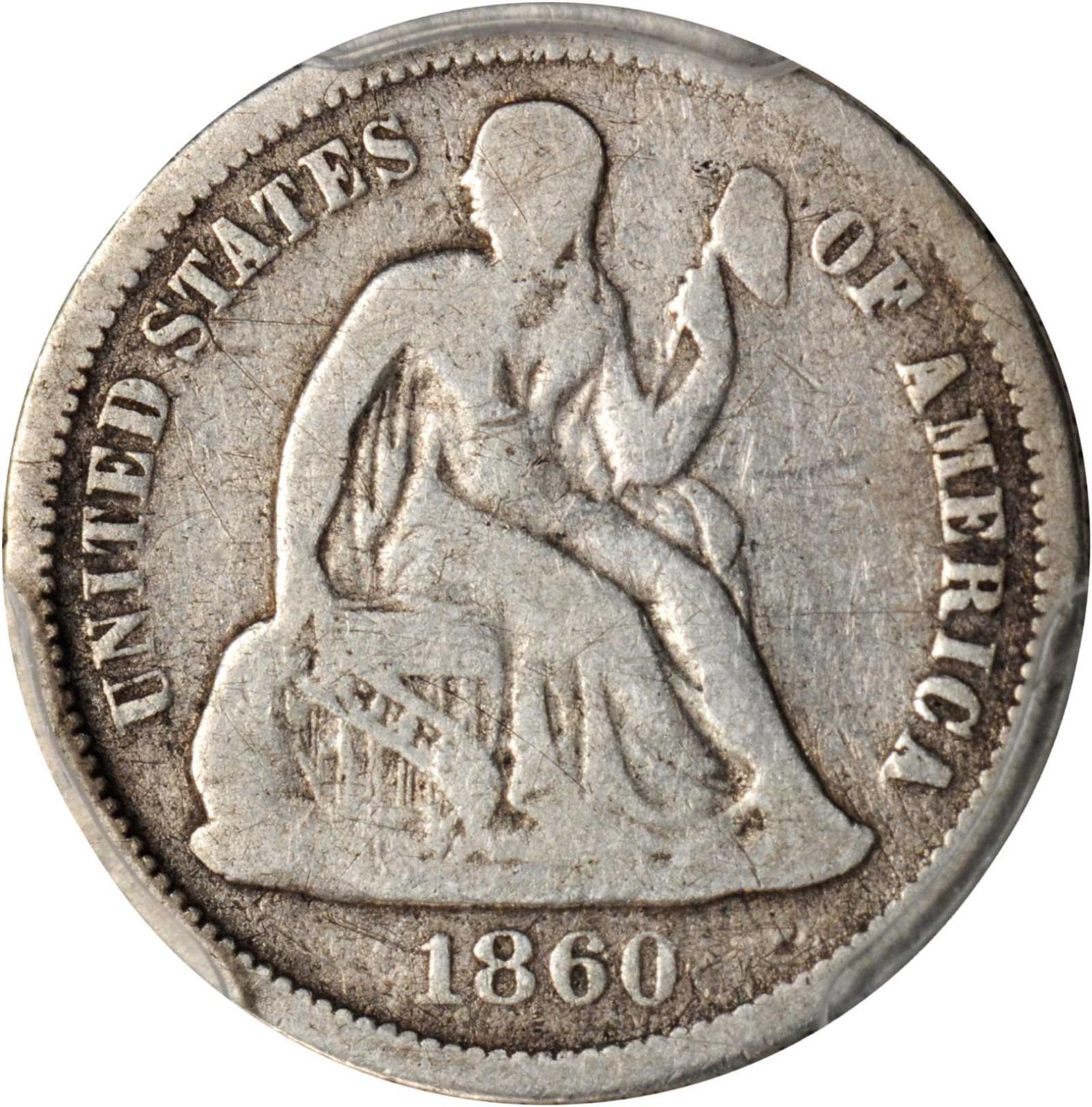 1860 O Coins Seated Liberty Dime