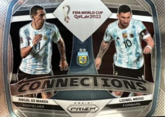 Angel Di Maria, Lionel Messi #1 Soccer Cards 2022 Panini Prizm World Cup Connections