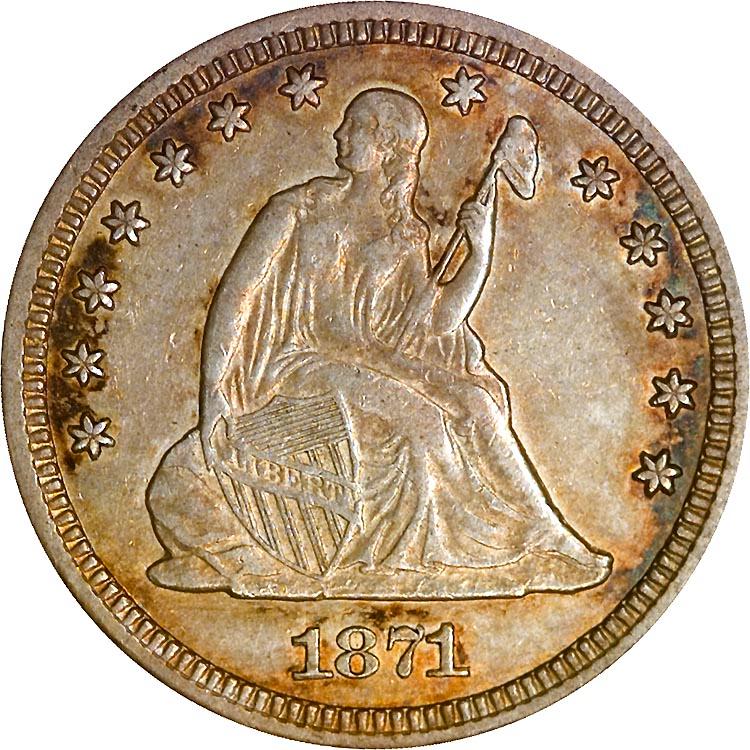 1871 CC Coins Seated Liberty Quarter