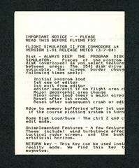 Release Notes | Flight Simulator II Commodore 64