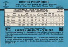 Back | Tim Burke Baseball Cards 1988 Leaf