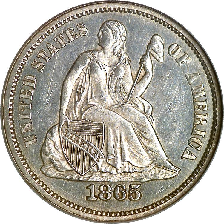 1865 Coins Seated Liberty Dime