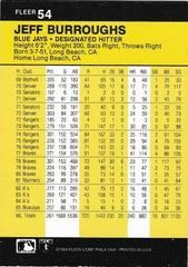Back Of Card | Jeff Burroughs Baseball Cards 1986 Fleer