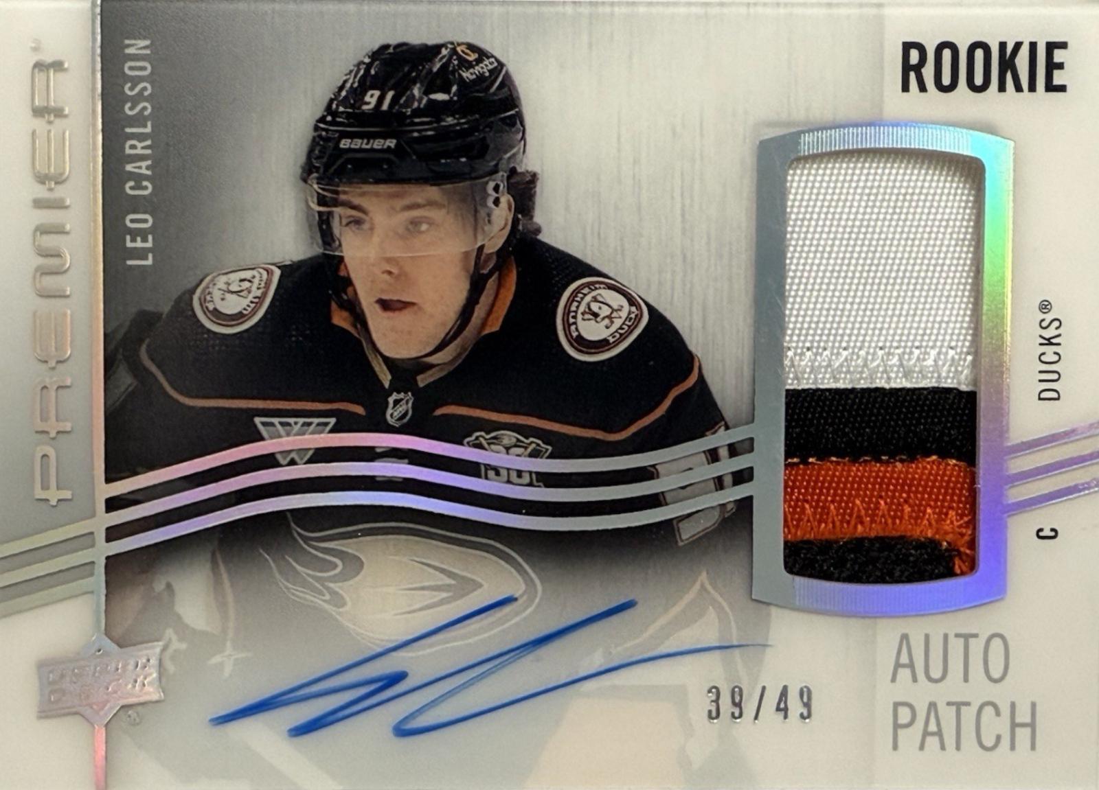Leo Carlsson #SRR-LE Hockey Cards 2023 Upper Deck Premier Rookie Patch Auto
