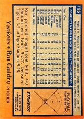 Back Of Card | Ron Guidry Baseball Cards 1978 Topps