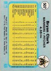 Back Of Card | Bryan Clark Baseball Cards 1982 Fleer