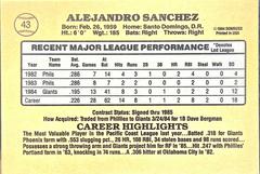 Back | Alejandro Sanchez Baseball Cards 1985 Donruss