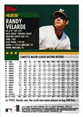 Back Of Card | Randy Velarde Baseball Cards 2000 Topps