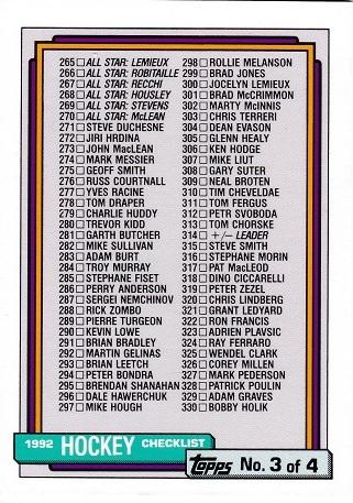 Checklist 265-396 #527 Hockey Cards 1992 Topps