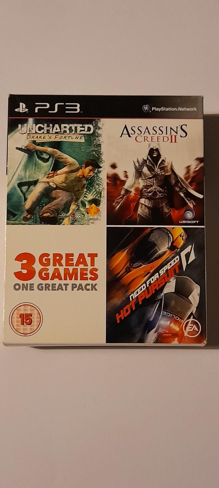 3 Great Games, One Great Pack: Uncharted, Assassin's Creed, Need For Speed Hot Pursuit PAL Playstation 3