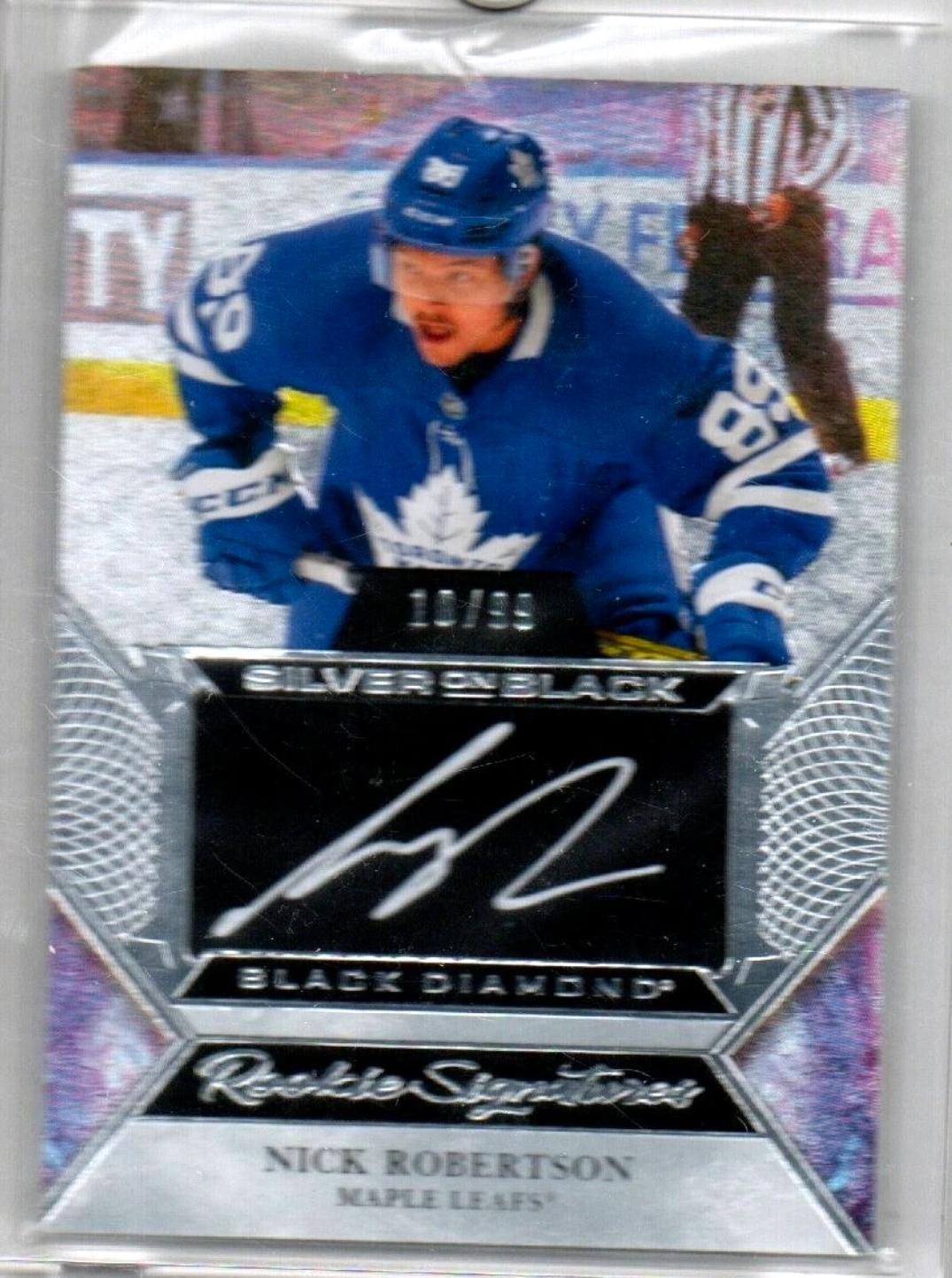 Nick Robertson #SBRS-NR 2020-21 Upper Deck Black Diamond Hockey Silver on Black Rookie Signatures