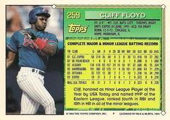 Back Of Card | Cliff Floyd Baseball Cards 1994 Topps