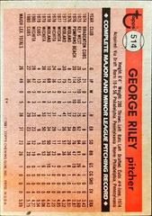 Back Of Card | George Riley Baseball Cards 1981 Topps