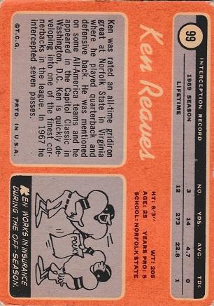 Ken Rievs Ken Reaves #99 Prices | 1970 Topps | Football Cards