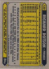 Back Of Card | Richard Dotson Baseball Cards 1987 Topps