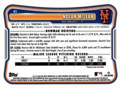 Back Of Card | Nolan McLean [Mojo] Baseball Cards 2026 Bowman