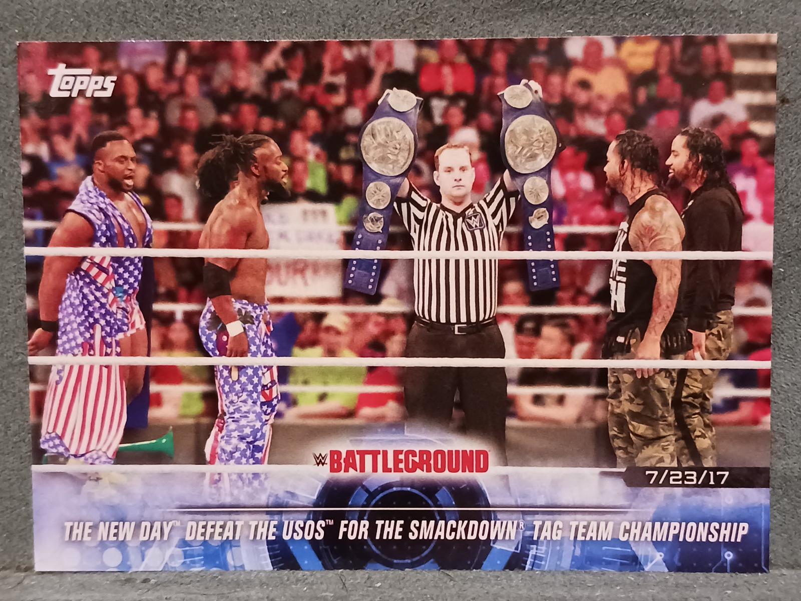 The New Day Defeat The Usos for the SmackDown Tag Team Championship #94 Wrestling Cards 2018 Topps WWE Road To Wrestlemania
