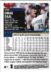 Back Of Card | Omar Daal Baseball Cards 2000 Topps