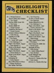Back | Checklist Baseball Cards 1985 Donruss Highlights