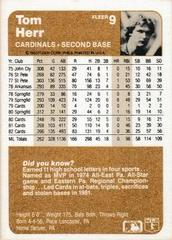 Back Of Card | Tom Herr Baseball Cards 1983 Fleer