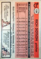 Back Of Card | Rich Dotson Baseball Cards 1981 Topps