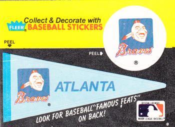 Atlanta Braves Baseball Cards 1986 Fleer Team Stickers