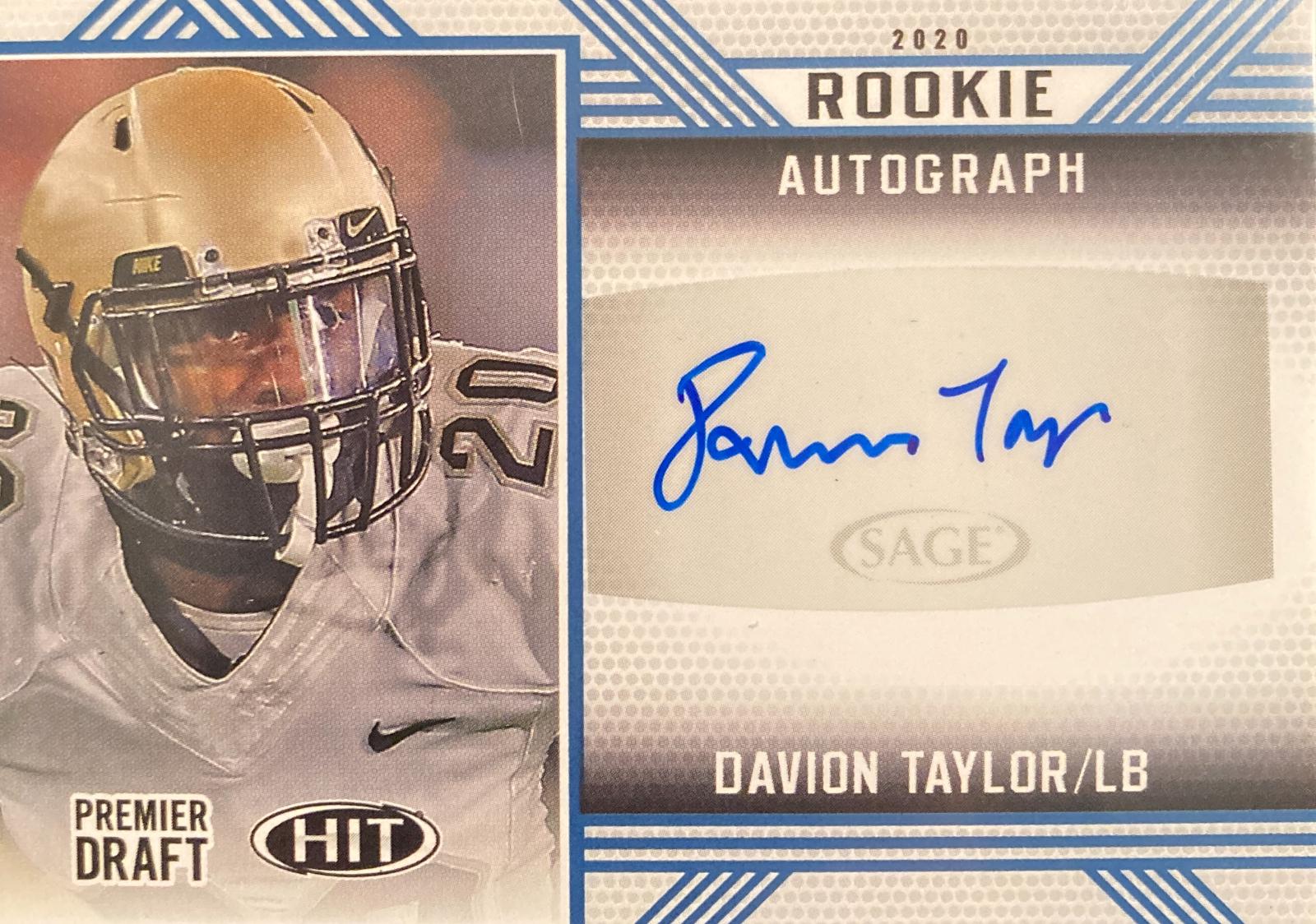 Davion Taylor #A55 2020 Sage Hit Rookie Autograph Football