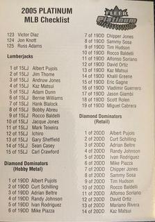 2005 PLATINUM MLB CHECKLIST PAGE 3 OF 4