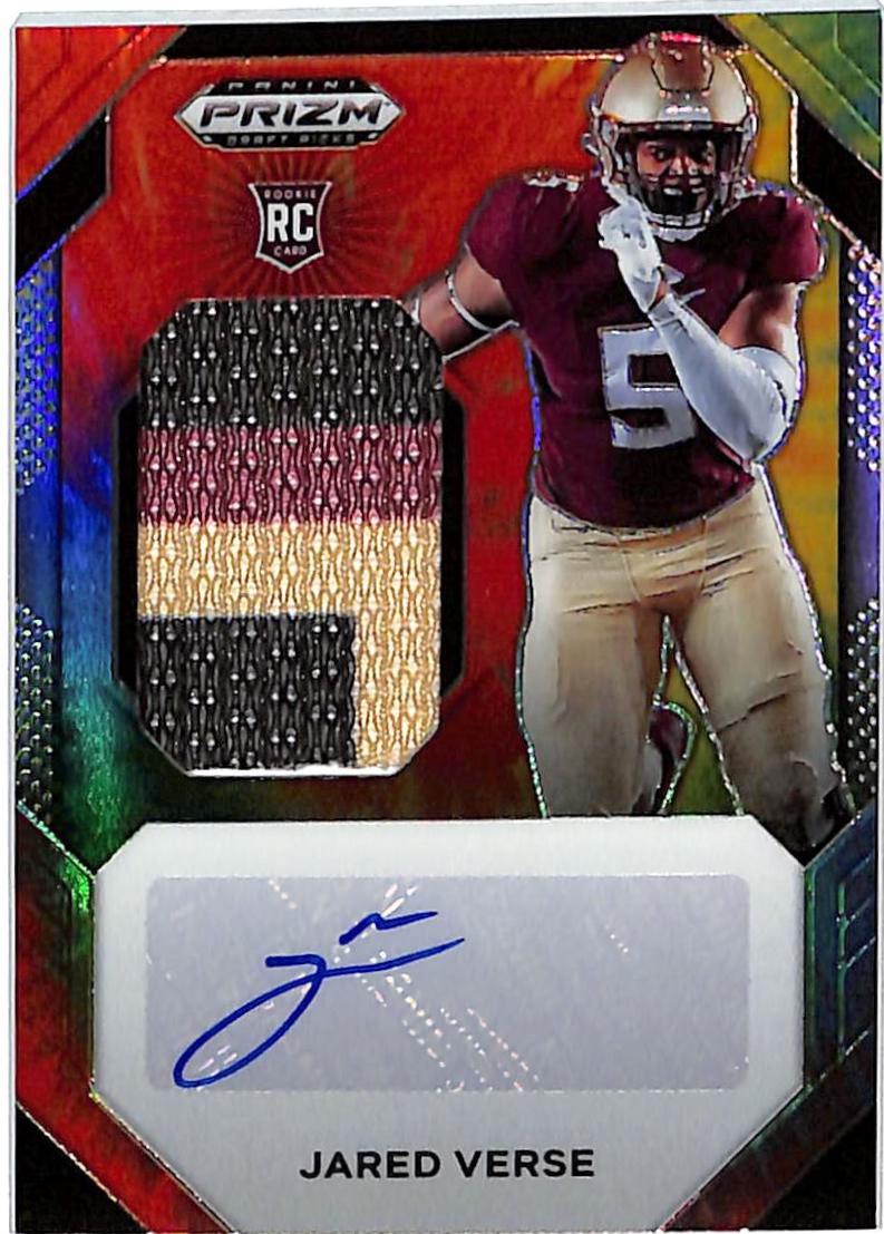 Jared Verse #JPA-JVE Football Cards 2024 Panini Prizm Draft Picks Jumbo Rookie Patch Autographs Tie-Dye