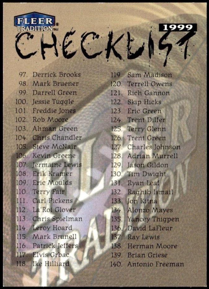 Checklist 97-192 Football Cards 1999 Fleer Tradition
