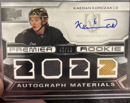 Kaedan Korczak #PRA-KK Hockey Cards 2022 Upper Deck Premier Rookie Auto Jersey