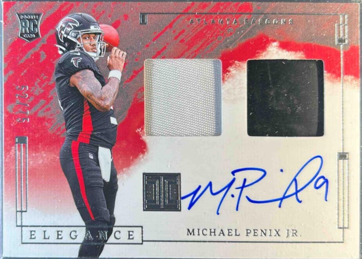 Michael Penix Jr. #2 Football Cards 2024 Panini Impeccable Elegance Rookie Helmet and Patch Autograph
