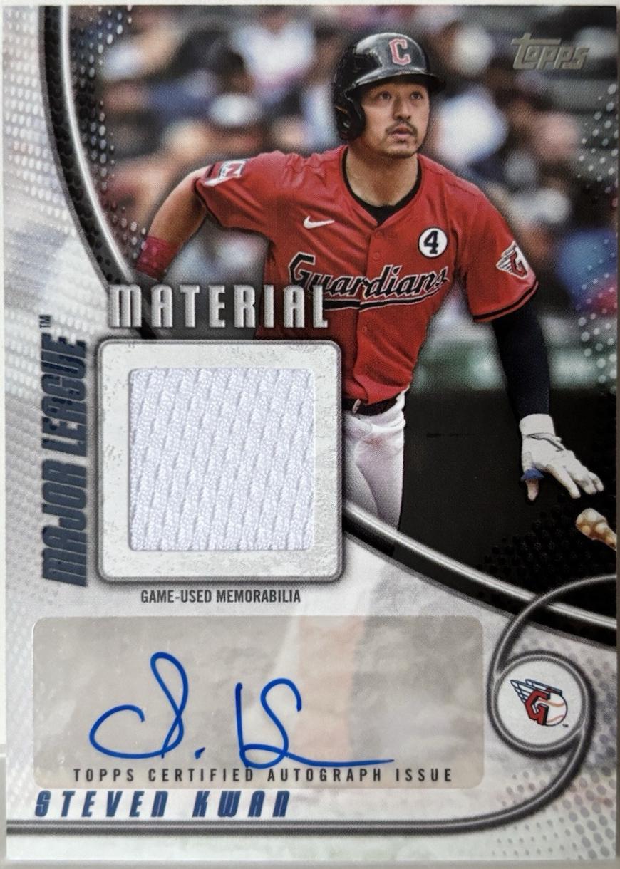 Steven Kwan #MLMAR-SK Baseball Cards 2025 Topps Major League Material Autograph