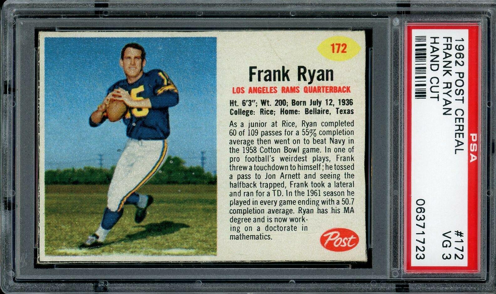 Frank Ryan #172 Football Cards 1962 Post Cereal