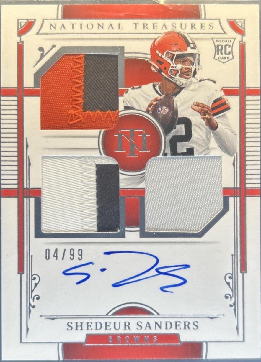 Shedeur Sanders #1 2025 Panini National Treasures Rookie Material Signature Triple Football