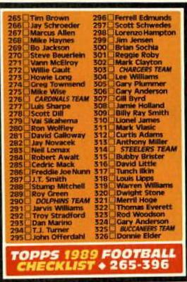Checklist 265-396 #396 Football Cards 1989 Topps