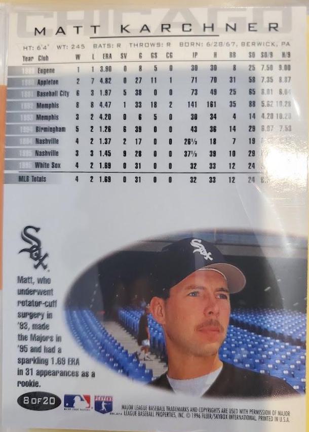 Matt Karchner #8 Baseball Cards 1996 Fleer