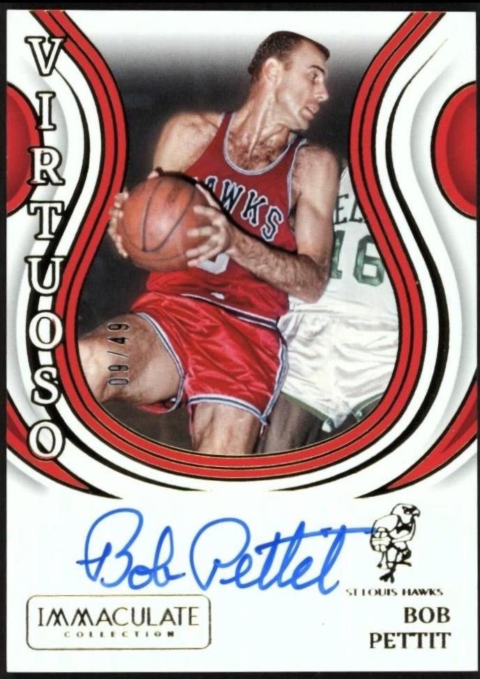 Bob Pettit #9 Basketball Cards 2023 Panini Immaculate Virtuoso Autograph
