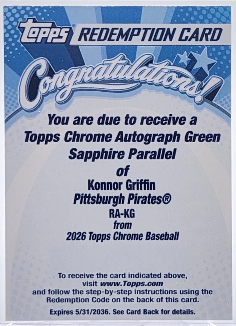 Konnor Griffin #RA-KG 2026 Topps Chrome Sapphire Autograph Baseball
