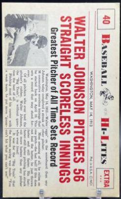 Johnson Pitches #40 Baseball Cards 1960 NU Card Baseball Hi Lites