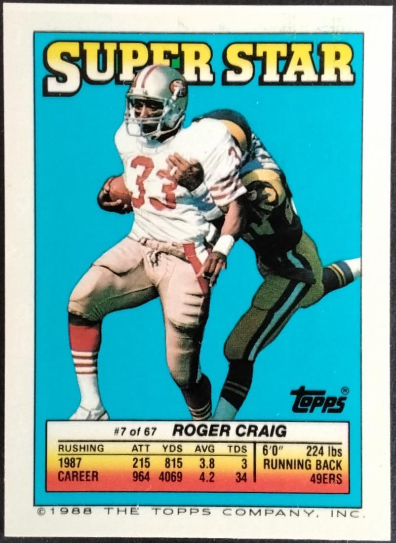 Roger Craig #7 1988 Topps Stickers Super Star Back Football