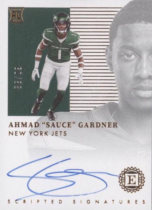 Ahmad 'Sauce' Gardner #SS-AG Football Cards 2022 Panini Encased Scripted Signatures