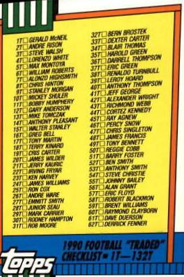 Checklist 1-132 #132T Football Cards 1990 Topps Traded