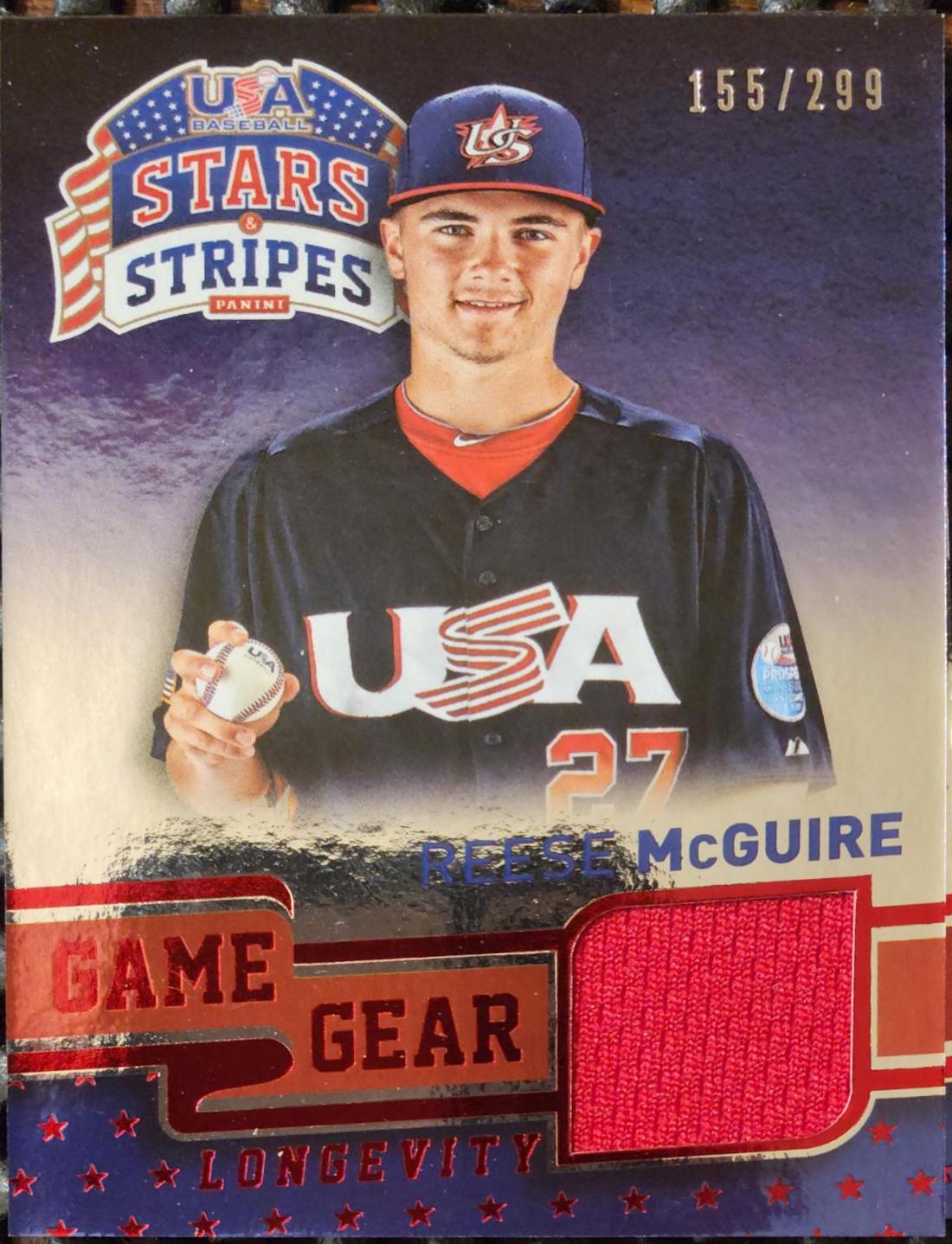 Reese McGuire #35 2015 Panini Stars & Stripes USA Baseball Game Gear Materials