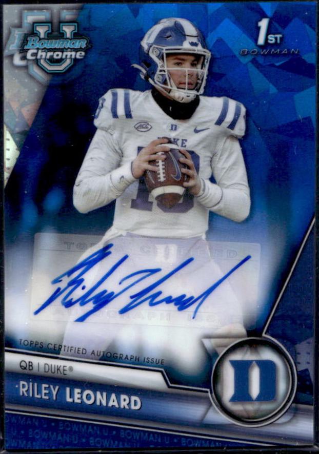 Riley Leonard #PA-RLE 2023 Bowman Chrome University Sapphire Prospect Autographs Football