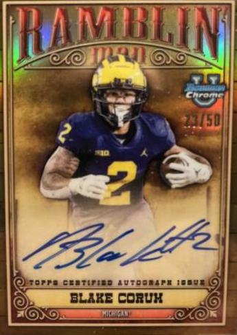 Blake Corum #RMA-BC Football Cards 2023 Bowman Chrome University Ramblin' Man Autographs